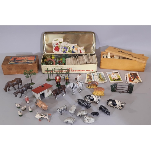 356 - Mixed collection of vintage toys to include Britains lead painted farm animals and farm accessories ... 