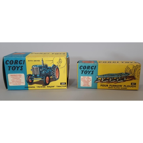 364 - A boxed Corgi Toys No.60 Fordson 'Power Major' tractor (with driver) (circa 1966) and a boxed Corgi ... 