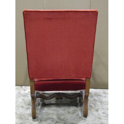 2292 - A late 19th century open armchair with upholstered seat and back and showwood frame down swept and s... 