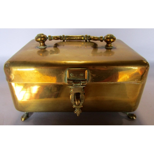 1427 - An early 19th century brass travelling spice box with mixing tray and lockable clasp, bearing a Trad... 