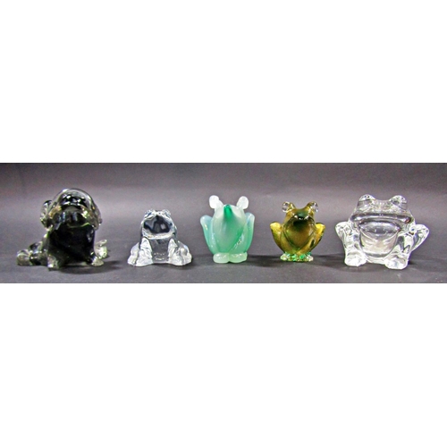 1161 - A small collection of five glass frogs, including a Murano Glass example, four other decorative frog... 