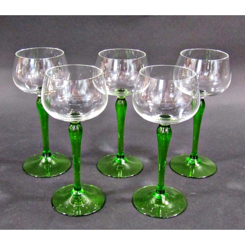 1166 - A mixed selection of glassware, including five green hock glasses, a Baccarat style paperweight an a... 