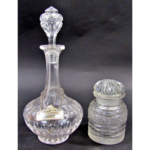 1169 - A pair of 19th century cut glass globe decanters complete with original stoppers, another small deca... 