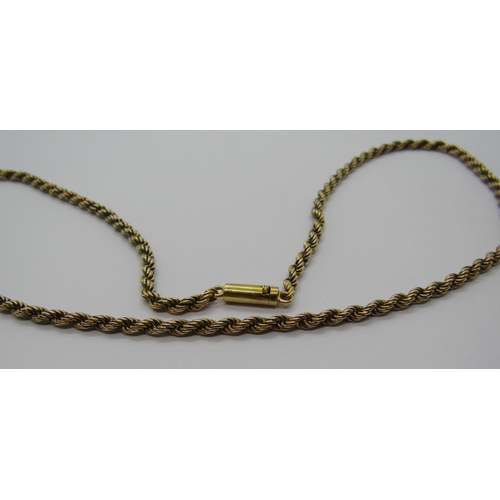 1259 - Yellow metal rope twist chain necklace, 15.7g