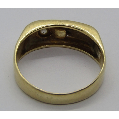 1285 - Stylised 14ct bi-colour ring, size T, 4.9g