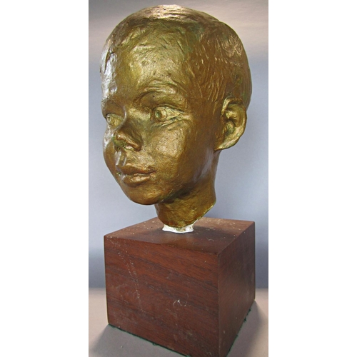 1449 - A brass ashtray Mr Punch, two life size plaster bust of two boys, set on wooden blocks, a mahogany w... 