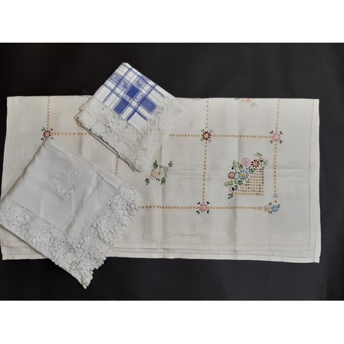 1582 - Mixed lot comprising 10 good quality square vintage table cloths including 5 with colourful hand emb... 