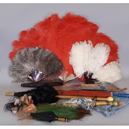 1587 - Collection of early 20th century fashion accessories including 2 ostrich feather fans with tortoises... 