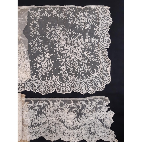 1588 - Collection of late 19th/ early 20th century lace including a Maltese silk scarf 220x43cm, 2 handkerc... 