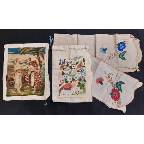 1595 - Collection of vintage household linen including baby gowns and baby bonnet, table mats and cloths- m... 