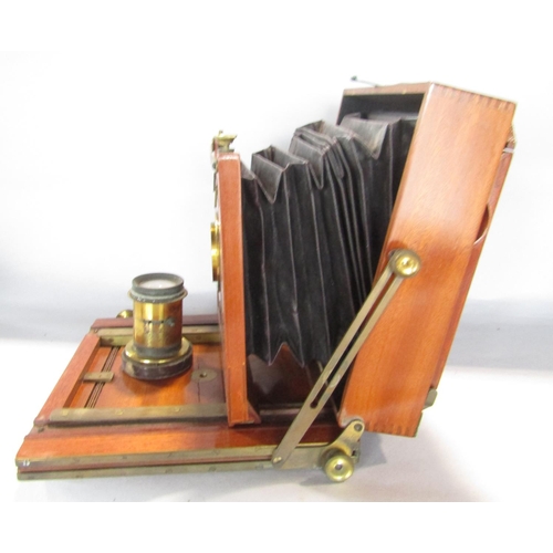 1423 - Vintage photographic equipment including a 19th century wooden folding concertina camera with a trip... 