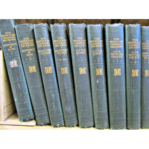 208 - The Novels of Charles Dickens, 28 volumes, London edition, green cloth bindings