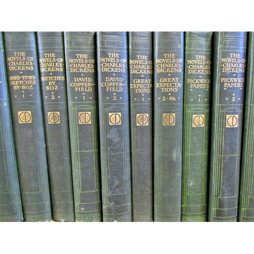 208 - The Novels of Charles Dickens, 28 volumes, London edition, green cloth bindings