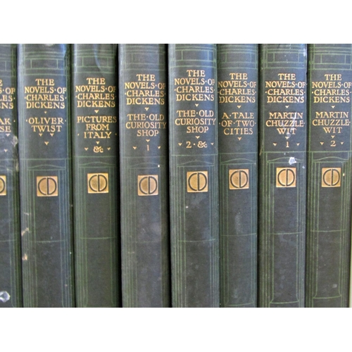 208 - The Novels of Charles Dickens, 28 volumes, London edition, green cloth bindings