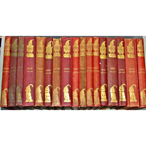 213 - A large quantity (four boxes) of The Punch Magazine, red and gilt bindings covering 1890s - 1945 per... 