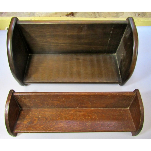 214 - A collection of seven small vintage book troughs, principally in oak, together with a set of Wedo ci... 