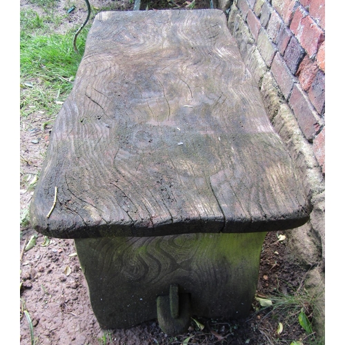 2042 - A rustic weathered oak or possibly elm occasional table with pegged stretcher, 91cm long x 42cm wide... 