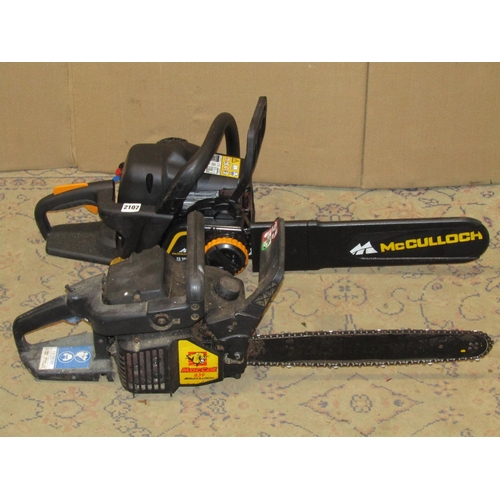 2107 - A McCulloch CS 3601 petrol driven chain saw, together with a further McCulloch MacCat 839 example an... 