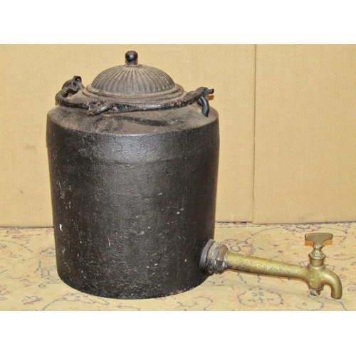 2116 - 19th century cast iron inglenook fireplace, hot water kettle and fluted domed lid, with loose loop h... 