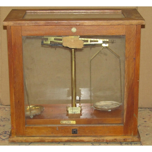 2129 - Vintage cased set of laboratory scales, labelled Philip Harris Ltd Birmingham