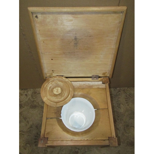 2186 - Victorian stripped pine box commode with hinged lid and turned supports