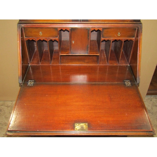 2192 - Good quality Georgian style mahogany bureau bookcase, the upper section enclosed by a pair of astrag... 