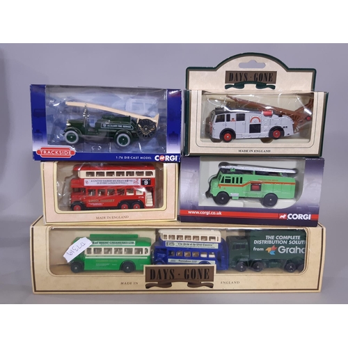 370 - Collection of model vehicles including 11 boxed fire engines and 11 1:76 scale die cast model buses ... 