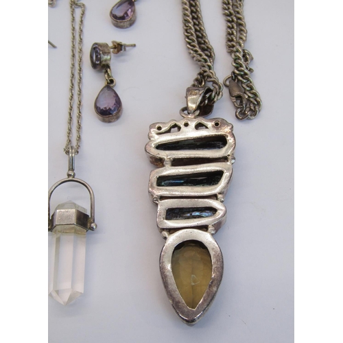 1330 - Collection of gem set silver jewellery to include a multi gem pendant set with abalone shell and pea... 