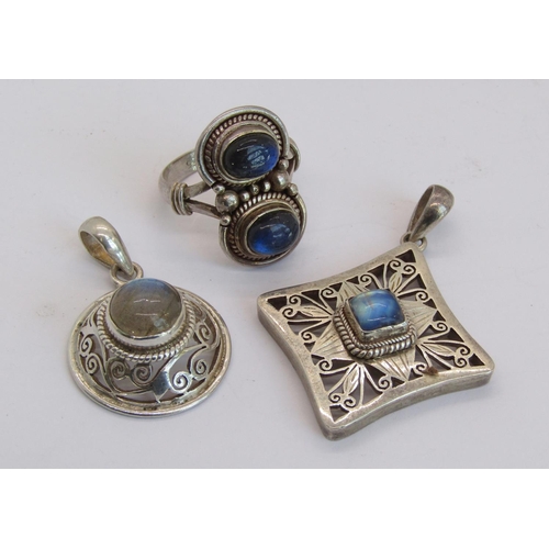 1324 - Collection of gem set silver jewellery comprising a graduated moonstone bracelet, a labradorite brac... 