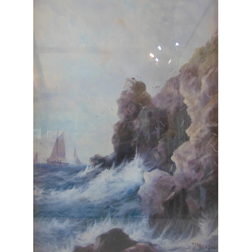 10 - J. Ferguson (20th Century) - Pair of maritime coastal scenes with waves crashing against the rocks, ... 