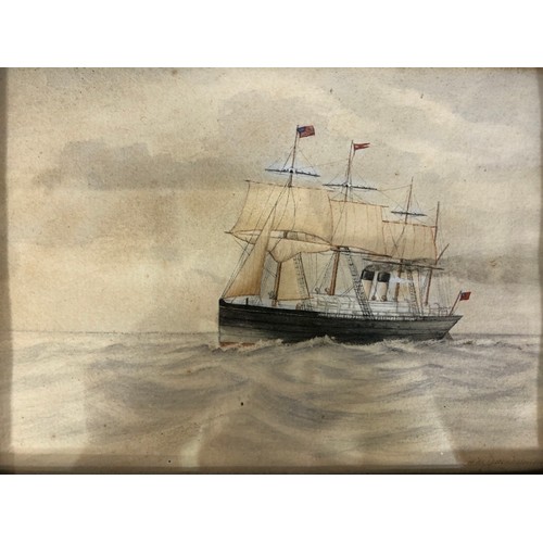 22 - H. Downham (Anglo-American School, Late 19th Century) Ship portrait at full sail flying the American... 