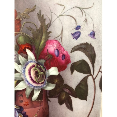 19 - Continental School, c.19th Century - Painted porcelain tile depicting still life with flowers in urn... 