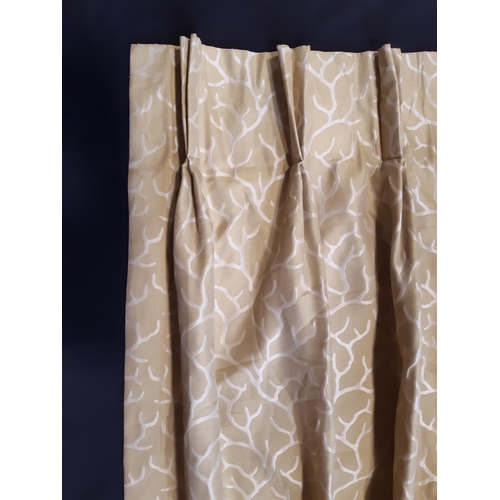 1551 - One pair extra long curtains in pale pattern of soft lime and silver with blackout lining and triple... 