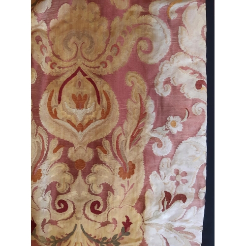 1552 - 3 pairs extra long heavyweight curtains in classical woven design in pink ground, lined and thermal ... 