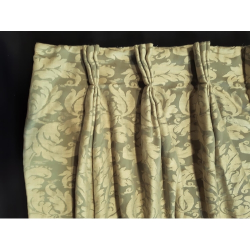 1553 - Three pairs ex-hotel curtains in pale green/ivory pattern, lined and thermal lined with triple pleat... 