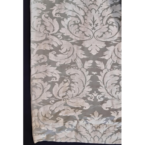 1553 - Three pairs ex-hotel curtains in pale green/ivory pattern, lined and thermal lined with triple pleat... 