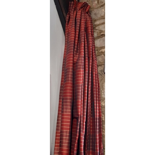 1558 - Ex hotel stock; 2 pairs very wide and extra long curtains in red striped fabric, lined with triple p... 