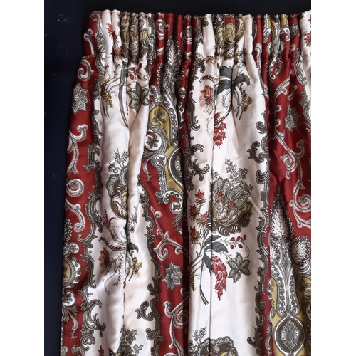 1560 - Three pairs extra long curtains in striped design, all the same size, lined and thermal lined with p... 