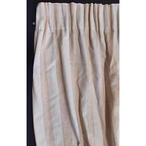 1565 - One pair extra long curtains in a pale neutral stripe, lined with pencil pleat heading and 2 matchin... 