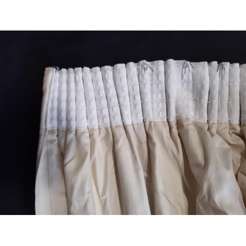 1565 - One pair extra long curtains in a pale neutral stripe, lined with pencil pleat heading and 2 matchin... 