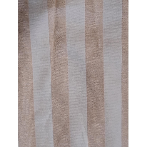 1565 - One pair extra long curtains in a pale neutral stripe, lined with pencil pleat heading and 2 matchin... 