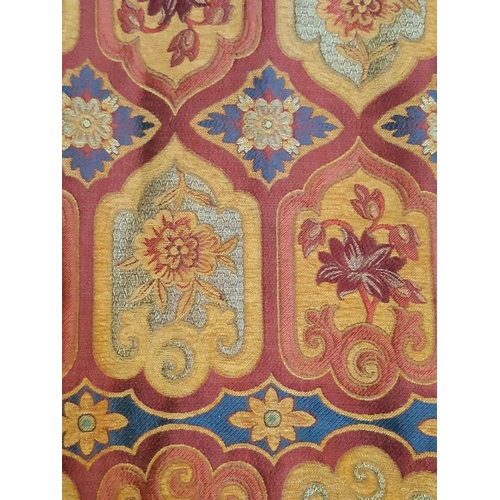 1566 - One pair curtains in heavyweight woven patterned fabric, lined and thermal lined with triple pleat h... 