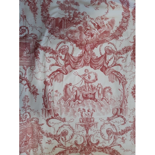 1576 - One pair extra long curtains in Toile de Jouy type cotton fabric, lined with pencil pleat heading. S... 