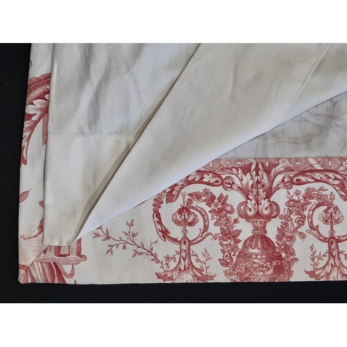 1576 - One pair extra long curtains in Toile de Jouy type cotton fabric, lined with pencil pleat heading. S... 