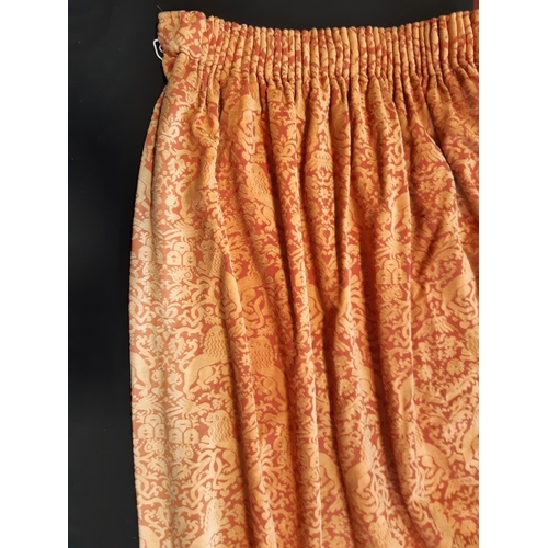 1578 - One pair curtains in heavy rust-red and gold chenille pattern, lined with pencil pleat heading. Size... 