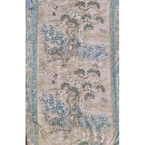 1579 - One pair curtains in 'Peacocks & Pines' by Greeff, lined and thermal lined with pencil pleat heading... 