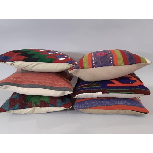 1605 - 6 cushions with cover made from old kelim and with new backing and zip opening, all 40x40cm approx