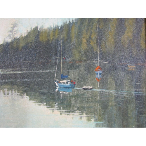 57 - Michael B. Edwards (1939-2009) - Boats on the River, oil on canvas board, signed below, artist's nam... 