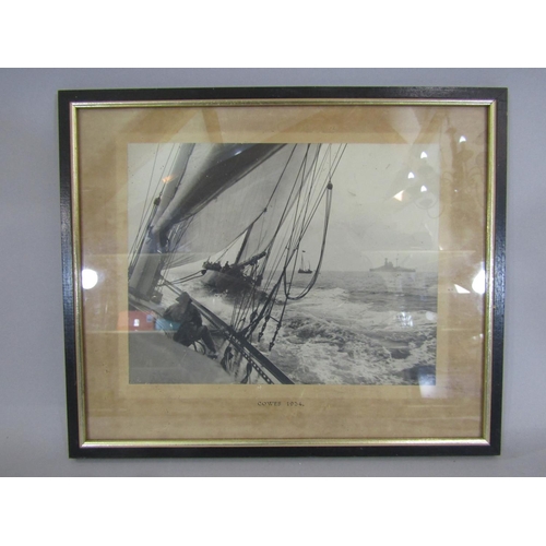 70 - Black and White Photograph of sailing yachts inscribed and dated below '1934, Cowes', 19 x 25 cm, fr... 