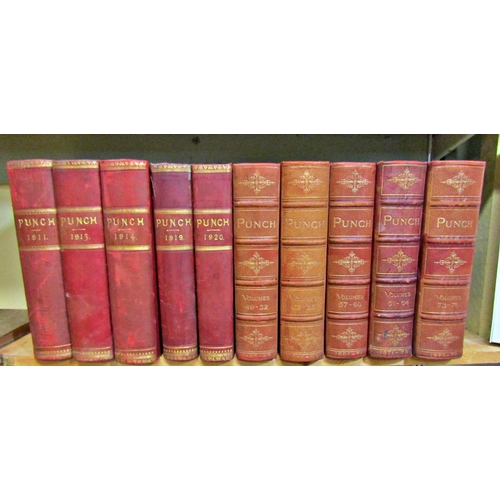 276 - Punch - ten leather bound volumes covering the period 1865 - 79 and 1911 - 1920 (with omissions)